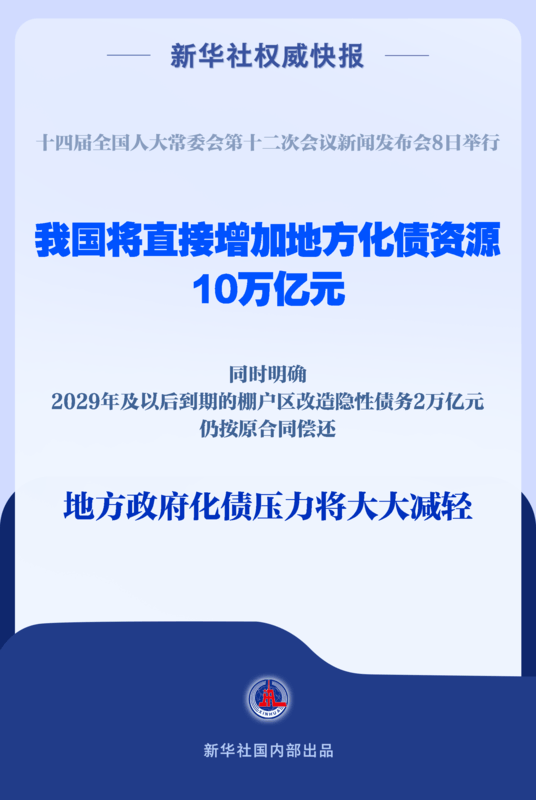 皇冠信用網平台代理_新华社权威快报|直接安排10万亿元皇冠信用網平台代理!地方政府化债压力将大大减轻