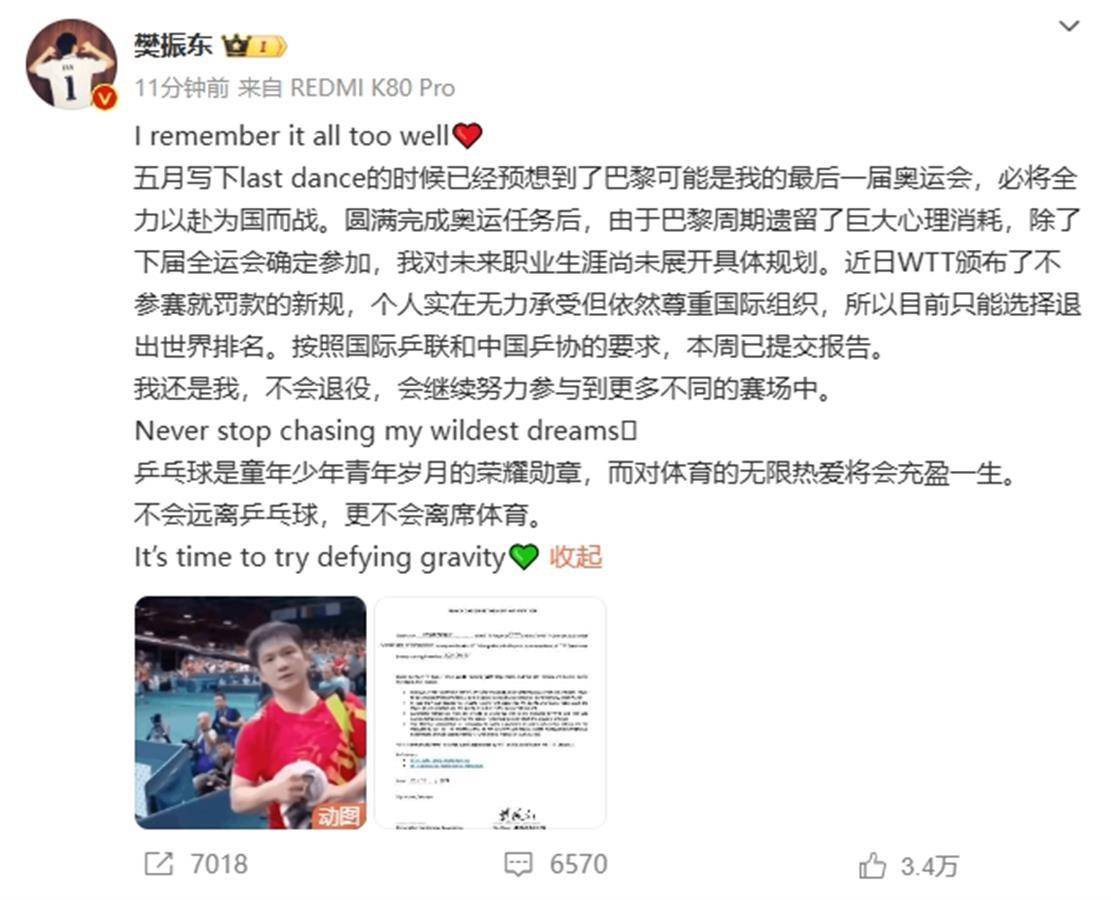 皇冠登2代理_陈梦、樊振东发文:退出WTT世界排名